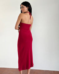 Ribka Halterneck Midi Dress in Mesh Cherry