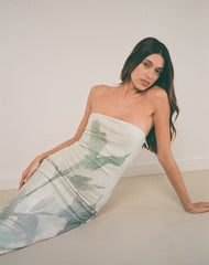 Rosbandi Bandeau Midi Dress in Abstract Painted Flower Blue