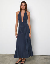 Ryoko Maxi Dress in Cupro Ocean Storm