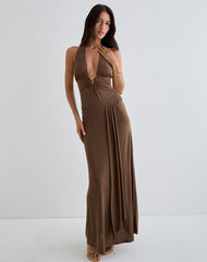 Ryoko Maxi Dress in Cupro Dark Brown