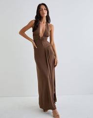 Ryoko Maxi Dress in Cupro Dark Brown