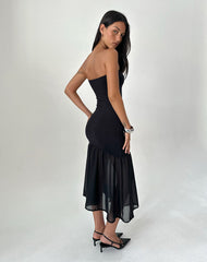 Sachiko Bandeau Midi Dress in Chiffon Jersey Black