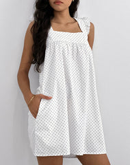 Sanaly Mini Dress in White with Black Micro Polka