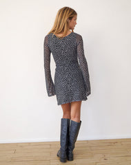 Sartika A Line Mini Dress in Giraffe Black and Cream