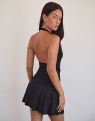 Semary Plunge Wrap Mini Dress in Black