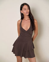 Semary Halterneck Wrap Mini Dress in Bitter Chocolate