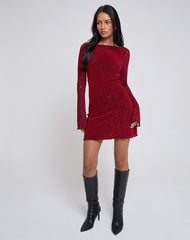 Sevila Long Sleeve Mini Dress in Heart Flock Maroon