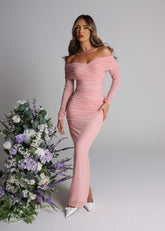 Soul Ties Mesh Long Sleeved Maxi Dress - Pink