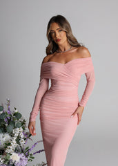 Soul Ties Mesh Long Sleeved Maxi Dress - Pink