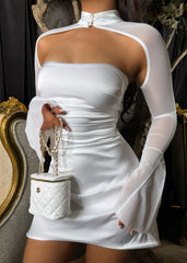 Sweetest Sin Satin Mini Dress with Detachable Sleeves - White