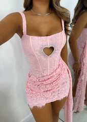 Taste Of Love Heart Cut Out Lace Mini Dress - Pink