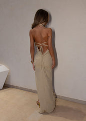 True To Form Lurex Ruffle Maxi Dress - Gold