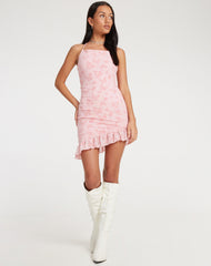 Vania Mini Dress in Butterfly Pink Flock