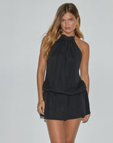 Veloria Halterneck Mini Dress in Black Chiffon with Lining