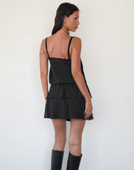 Wasinah Mini Dress in Black Chiffon with Lace Trim