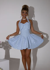 Whisper of Love Bow Mini Dress - Blue