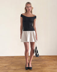 Yael Mini Dress in Lycra Linen Black and Ecru