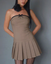 Yalua Bandeau Mini Dress in Coco with Black Bow