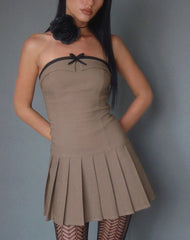 Yalua Bandeau Mini Dress in Coco with Black Bow