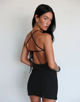 Yorozu Tie Back Mini Dress in Black