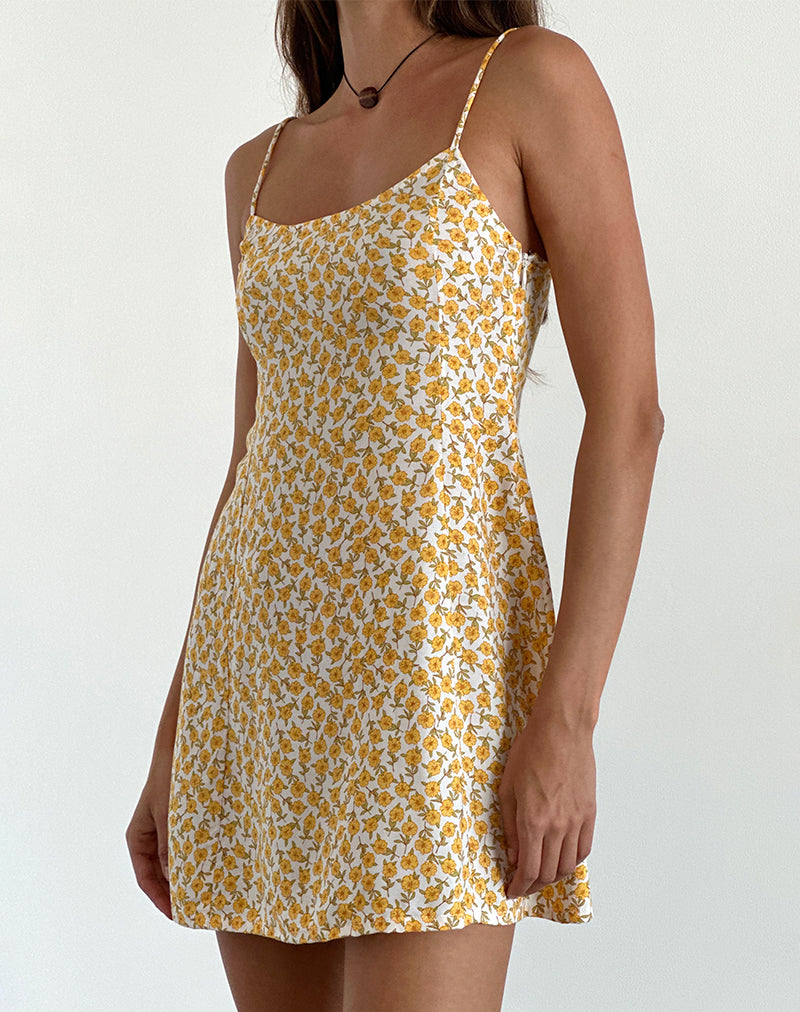 Alvary Mini Dress in Yellow Cosmos Garden