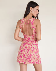 Ayana Backless Mini Dress in Dark Wild Flower Cantaloupe
