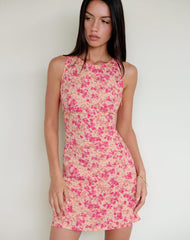 Ayana Backless Mini Dress in Dark Wild Flower Cantaloupe