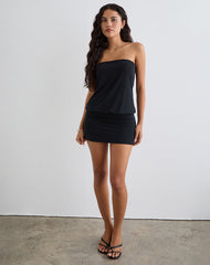Belia Cinched Waist Mini Dress in Black