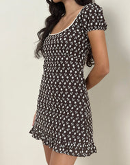 Bella Mini Tea Dress in Floral Broderie Brown