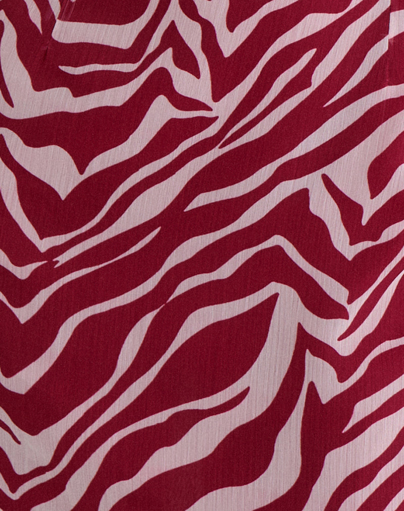 Beyza Halter Mini Dress in Zebra Print Red