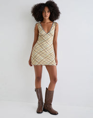 Carmila Gathered Mini Dress in Check Yellow