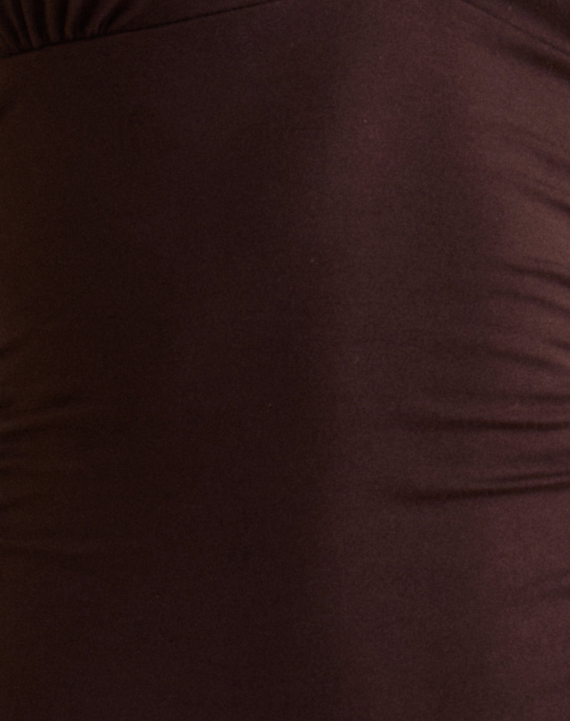 Carmila Gathered Mini Dress in Jersey Bitter Chocolate