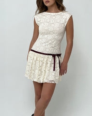 Cersei Mini Dress in Paisely Lace Ivory