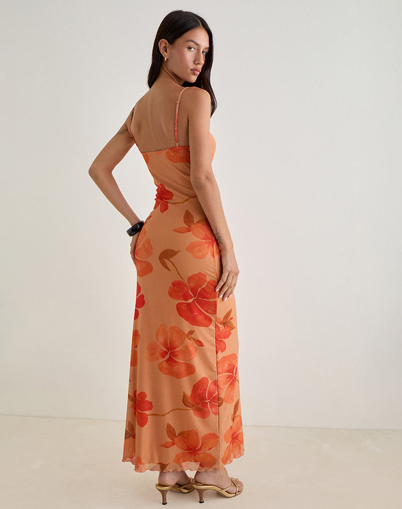 Dalesio Maxi Dress in Watercolour Hibiscus Orange