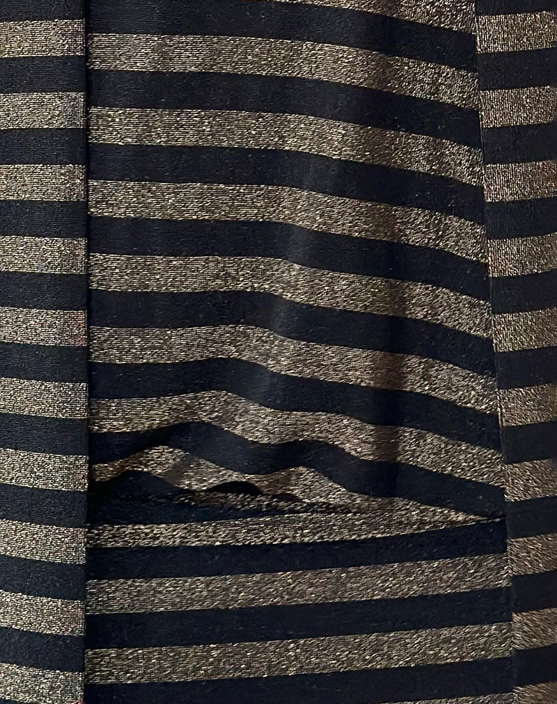 Daphnis Backless Halterneck Mini Dress in Lurex Gold Stripe