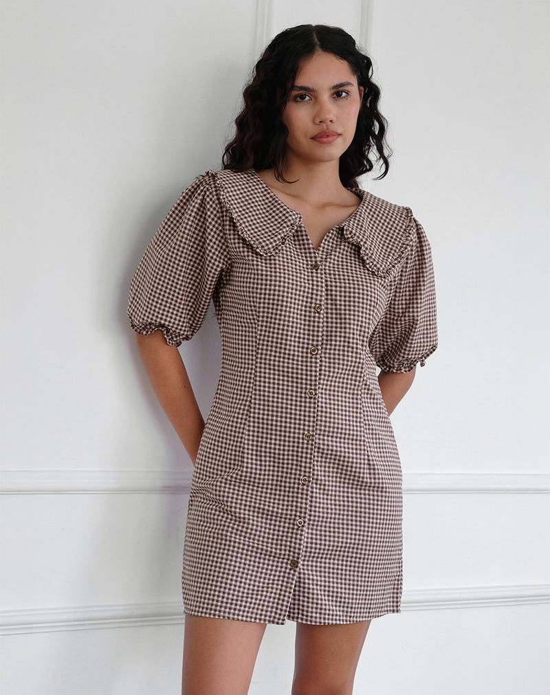 Deja Dress in Mini Gingham Brown