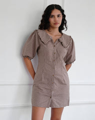 Deja Dress in Mini Gingham Brown