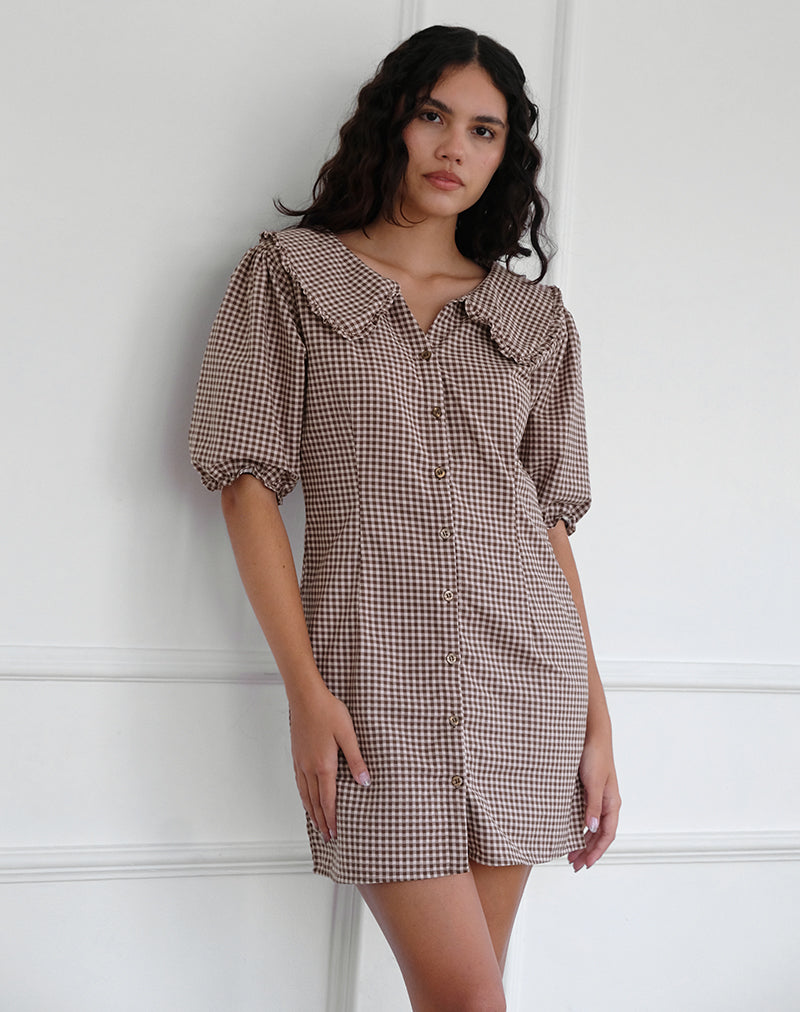 Deja Dress in Mini Gingham Brown