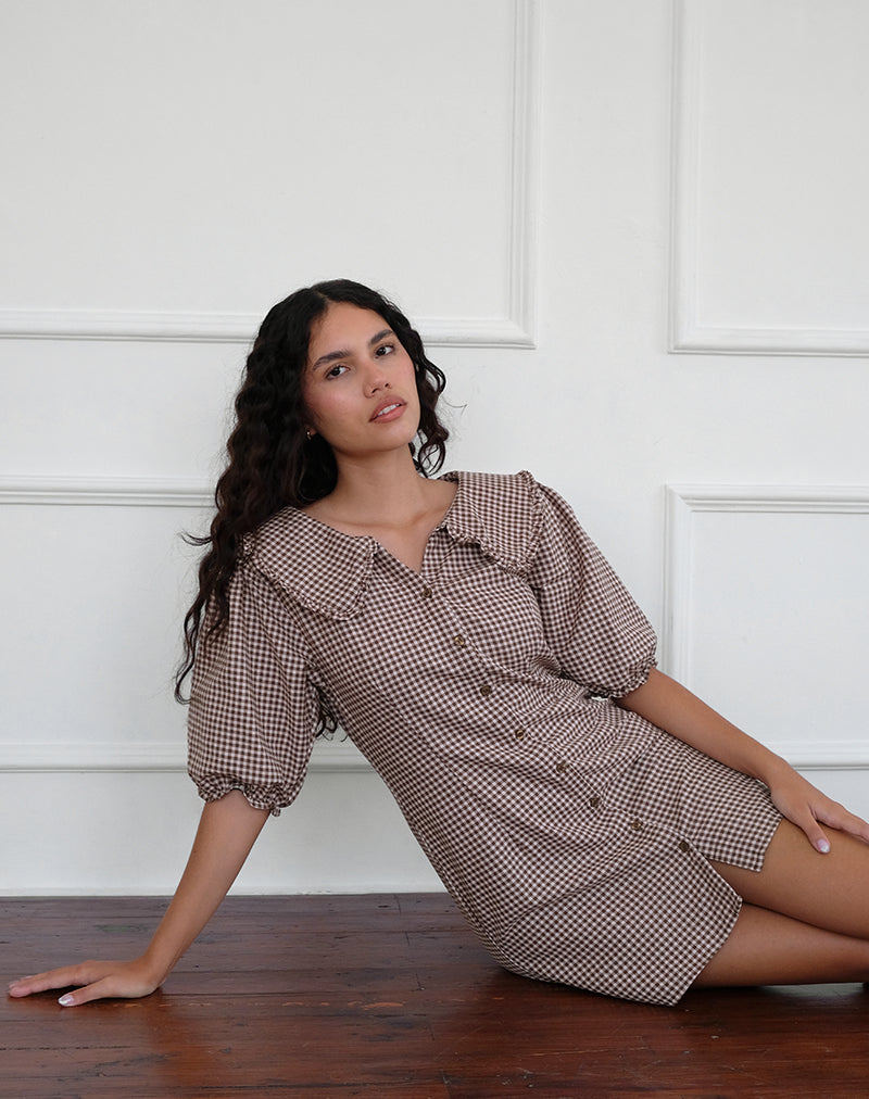 Deja Dress in Mini Gingham Brown