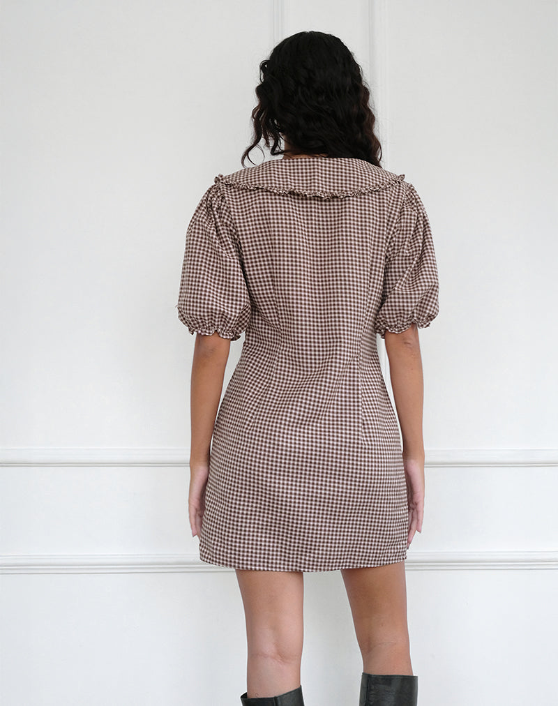 Deja Dress in Mini Gingham Brown