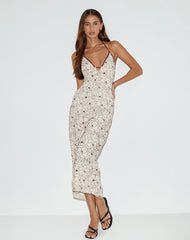 Druvish Midi Dress in Line Flower Cream