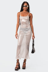 Nyla Sheer Glittery Back Slit Maxi Dress