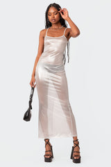 Nyla Sheer Glittery Back Slit Maxi Dress