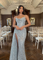 Entice Me Cowl Neck Embellished Gown - Silver