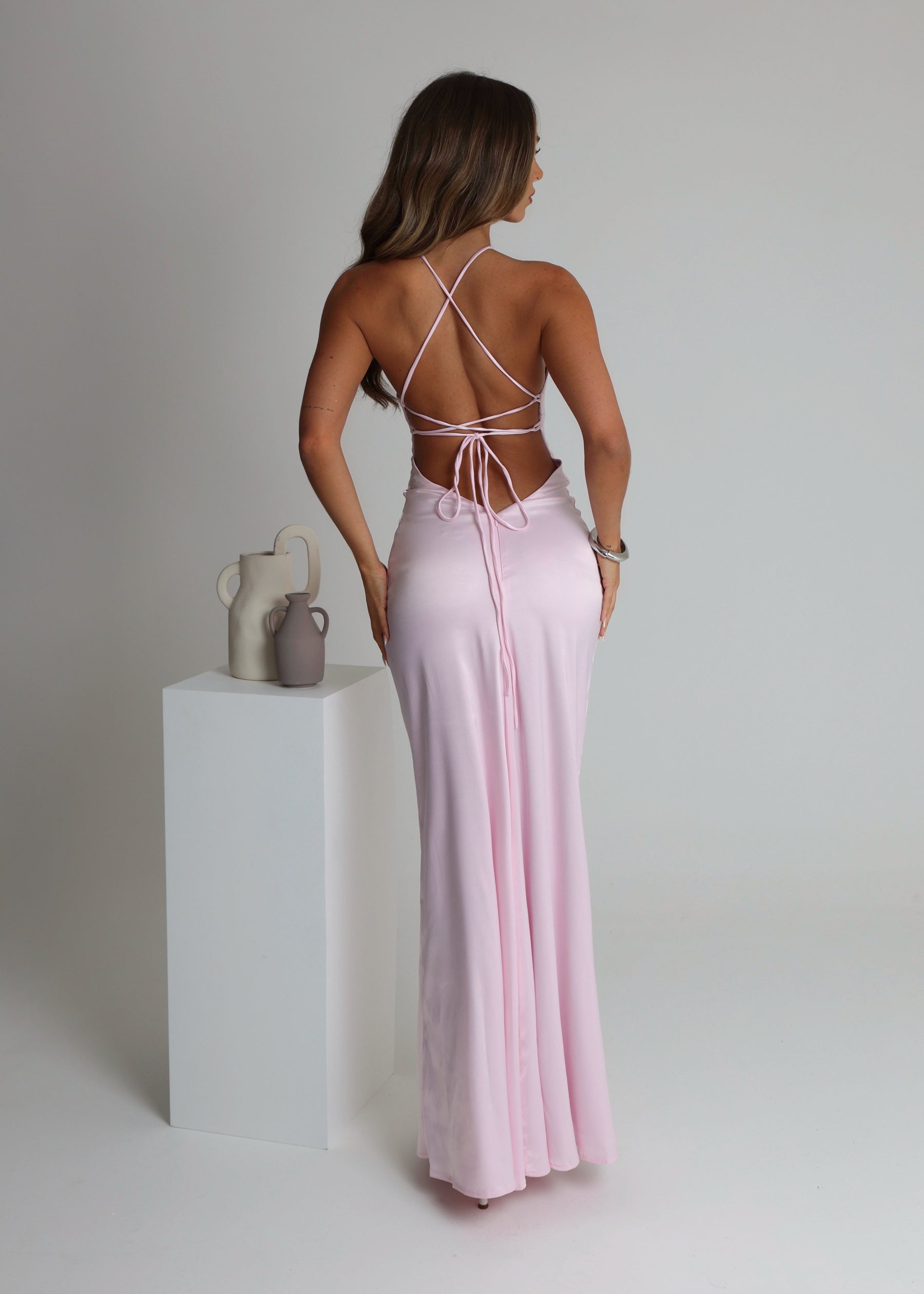 Eternal Shine Satin Maxi Dress - Baby Pink