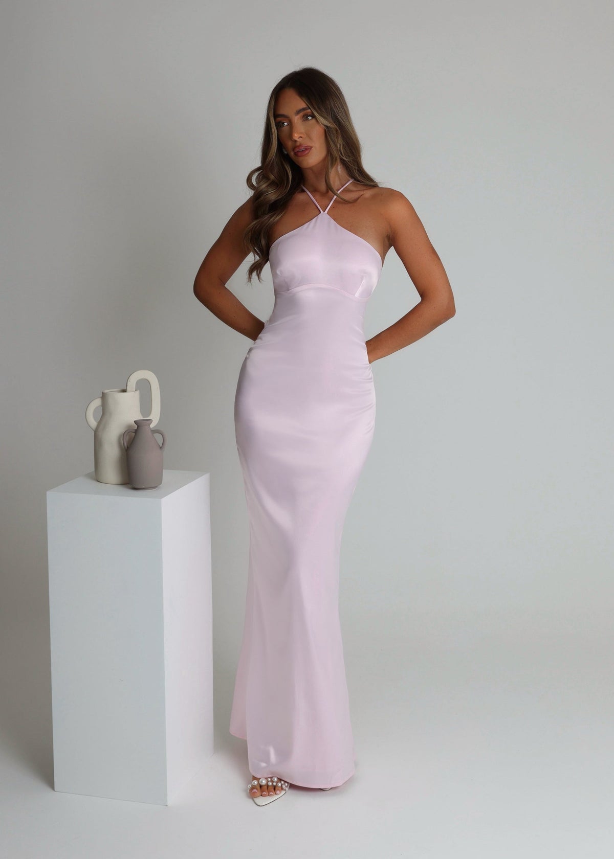 Eternal Shine Satin Maxi Dress - Baby Pink