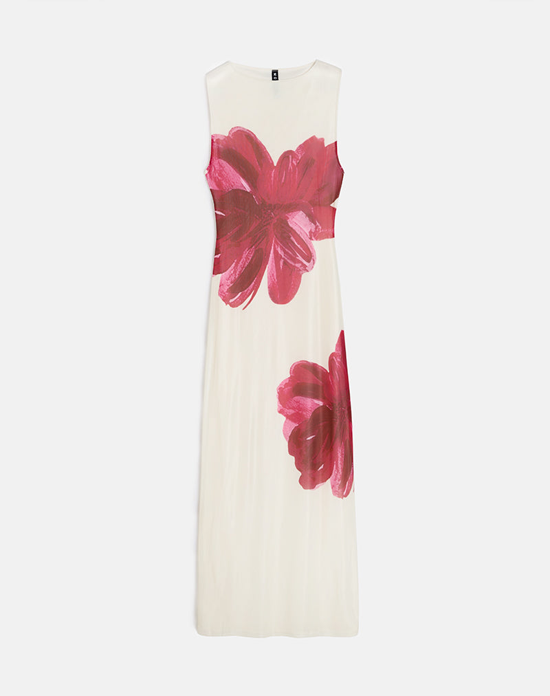 Fayola Printed Maxi Dress in Cream with Red Watercolour Flower