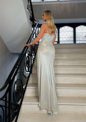 Elegant Desire Glitter Split Gown - Champagne Glitter