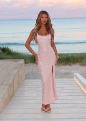 Flutter Away Sequin Maxi Dress - Pink