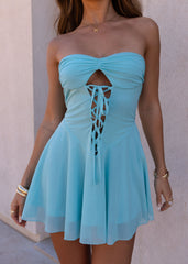 Forever Wanting Cut Out Tie Mini Dress - Blue